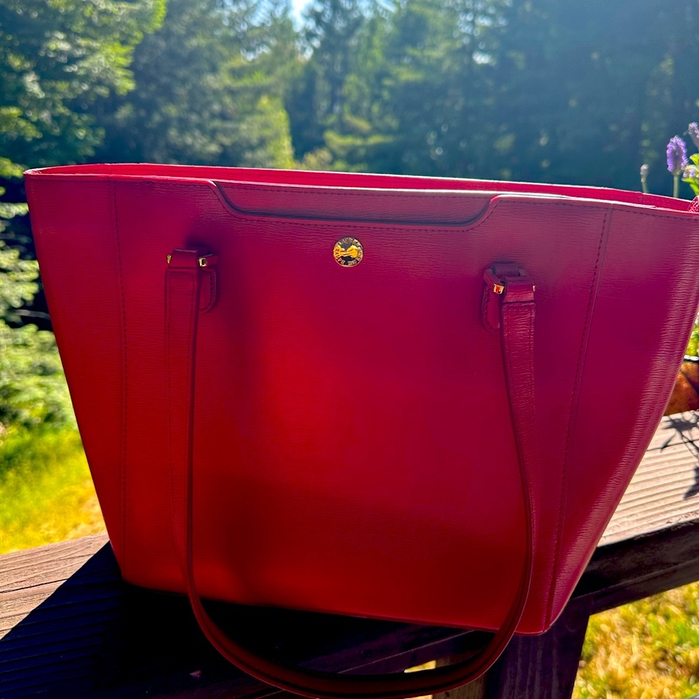 Ralph Lauren red leather purse or tote purse. 14inches wide by 9 inches height